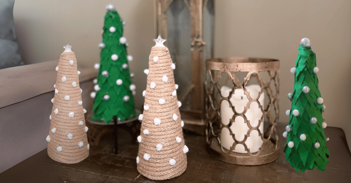 DIY Mini Christmas Trees Using Fabric and Jute Twine